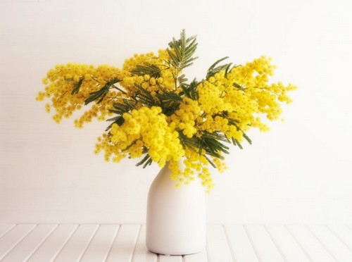 Hvid vase med gule blomster