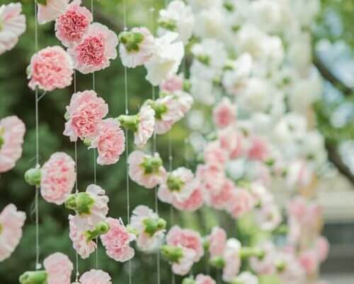 Blomster på snore kan bruges som dekoration af vinduer