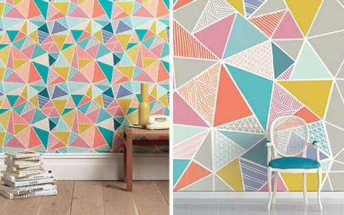 væg med geometriske mønstre