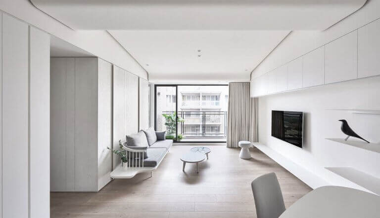 en minimalistisk indretning af stue
