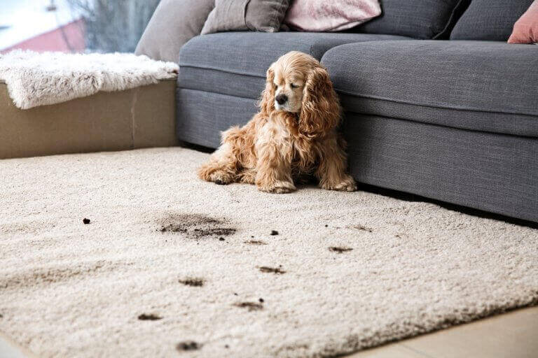 hund der har lavet pletter på tæppe