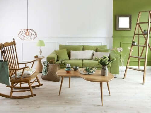 stue med pistaciegrøn sofa