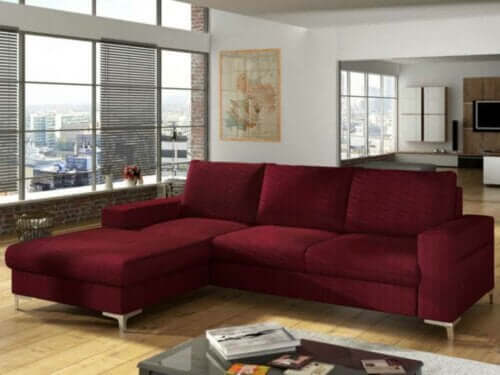 rød chaselong sofa