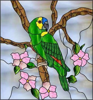 glasmaleri med papegøje