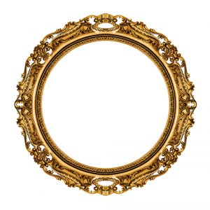 Espejo vintage redondo y dorado característico de este estilo