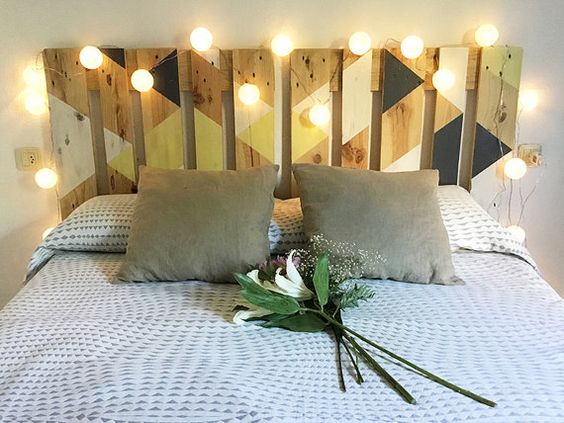 Pallet headboard with lights