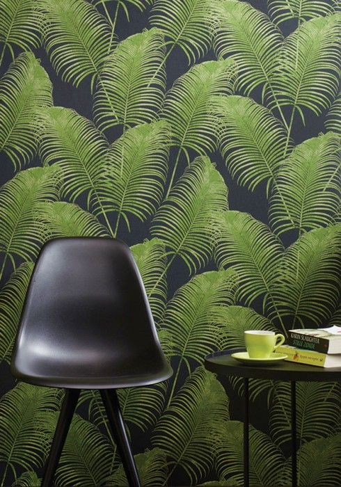 Papel de pared con motivos vegetales en verde
