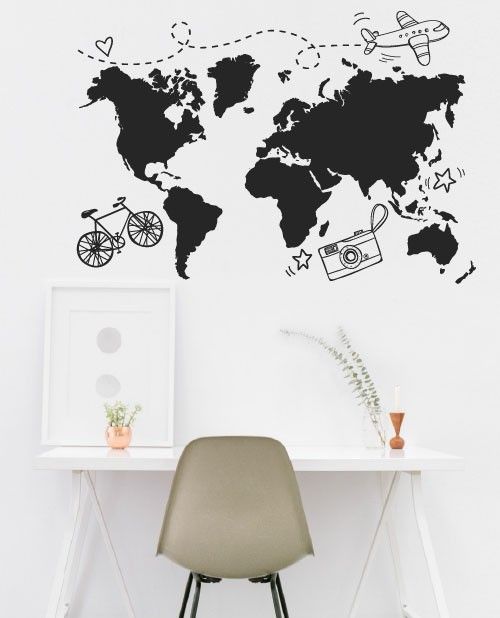 Wall with a world map painted in black
