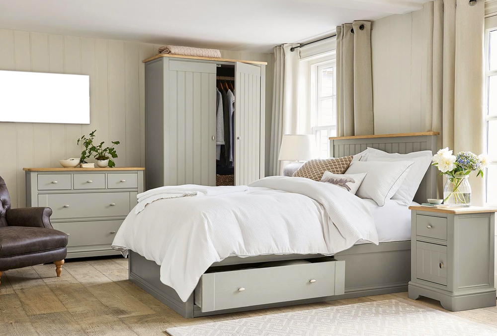 Bed with drawers for home storage