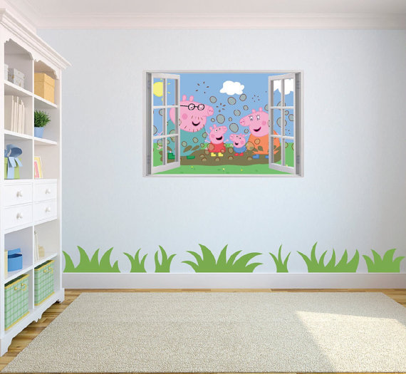 Peppa Pig themed bedroom decor.
