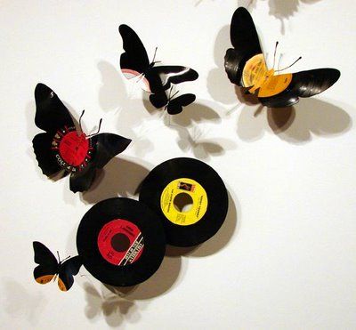 DIY mariposas con vinilos, discos, CDs