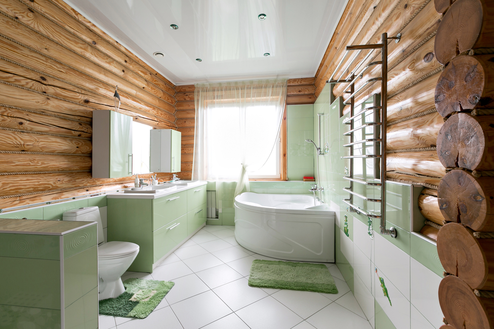 Cuarto de baño rústico y vintage en verde.