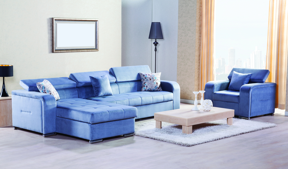 Blue sofas.