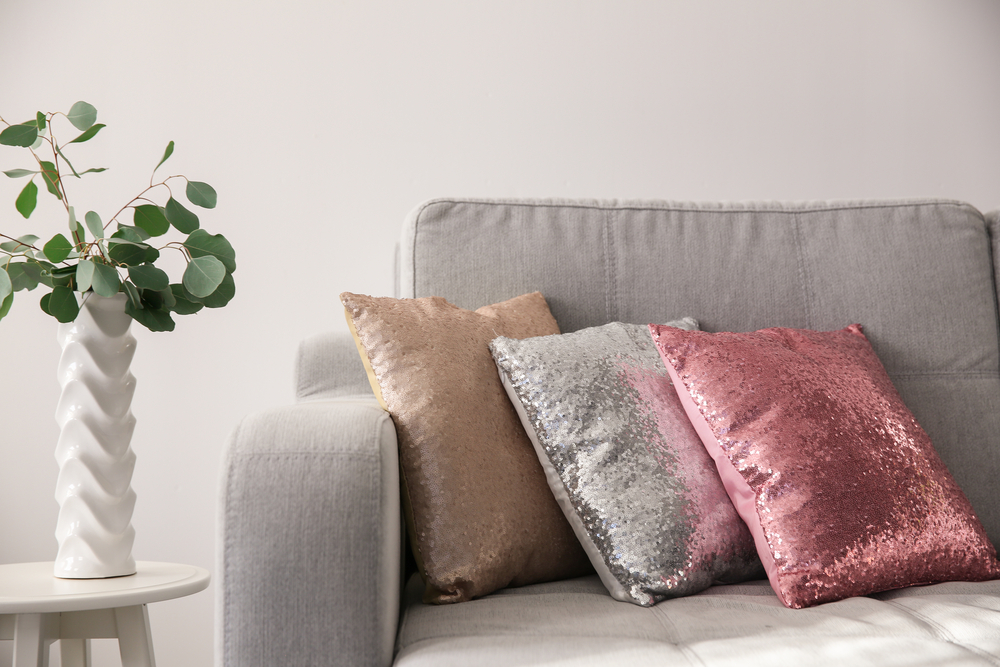 Reversible sequins create interesting textures on cushions.