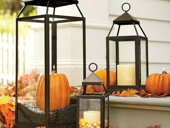 Use pumpkins as candle holders in your lanterns.