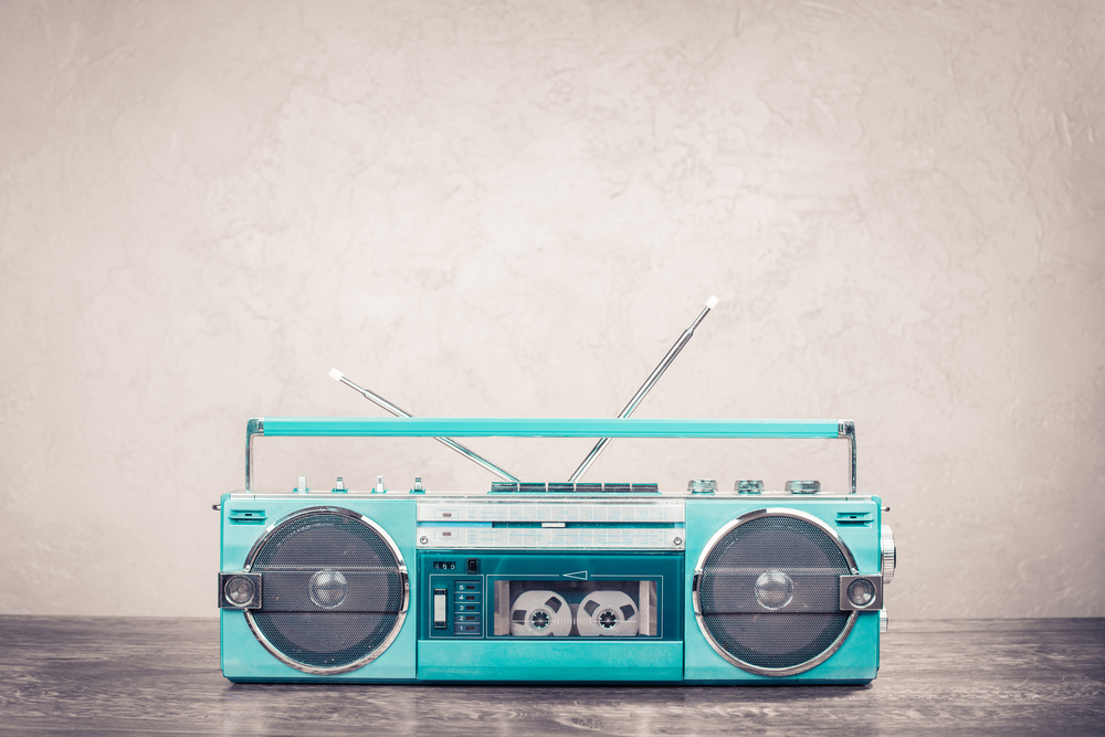 Blue cassette player radio.