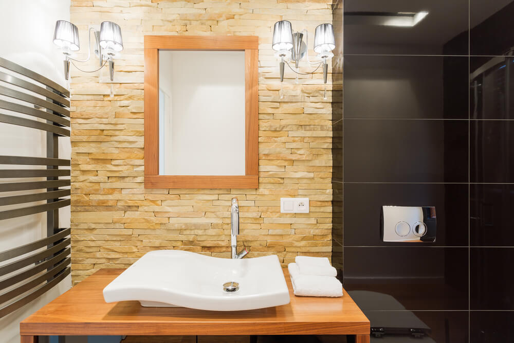 Diseño de baño moderno con madera y piedra - Decor Tips