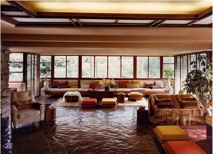 The interior of Fallingwater.