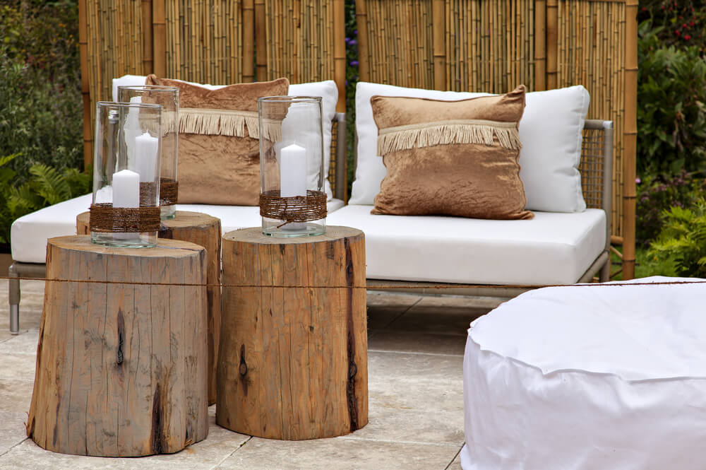 Tree trunk tables are the perfect natural details for exteriors.