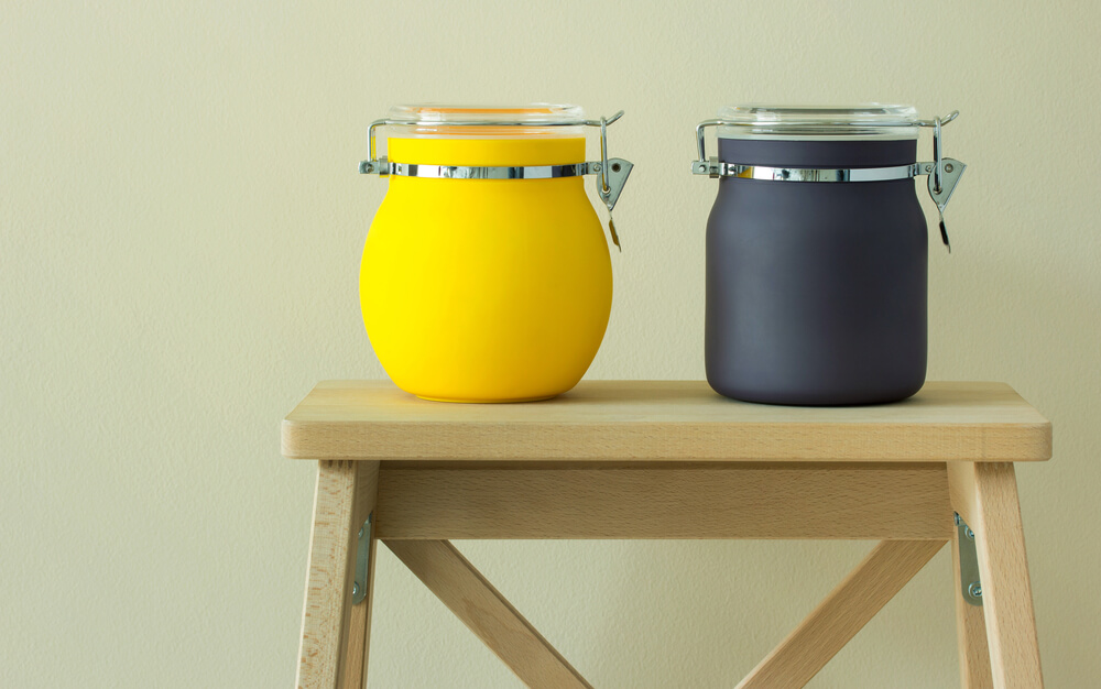Colored jars for the kitchen.