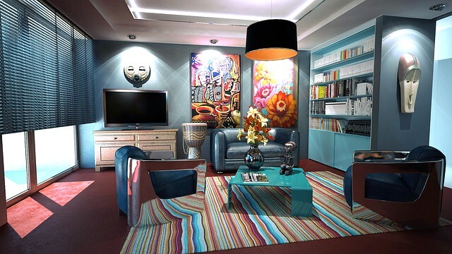 Salas modernas con colores vivos y turquesa