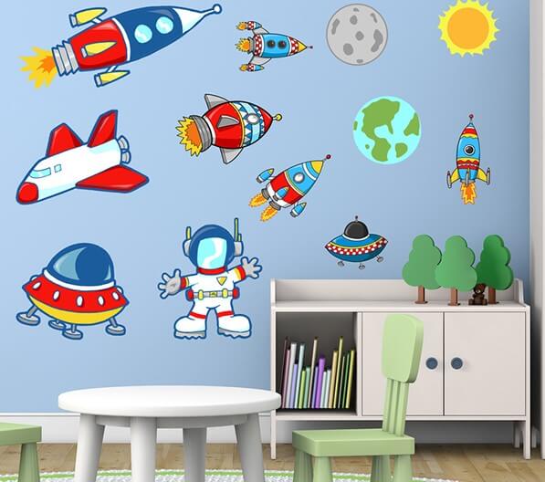 Space themed wall decor.