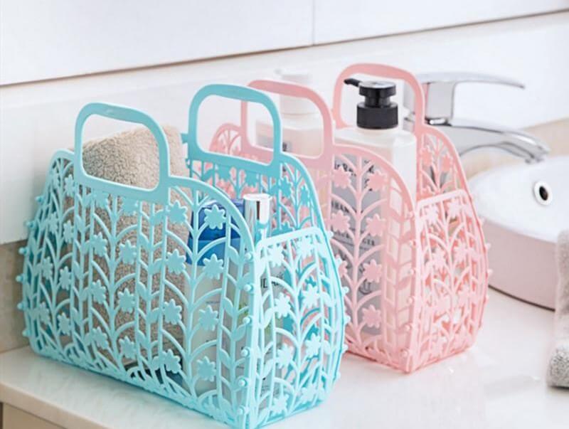 Plastic baskets for the bathroom.