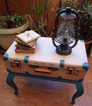 table with suitcase