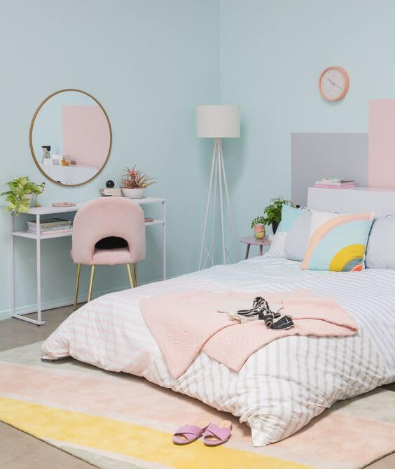 Dormitorio pastel para lograr luminosidad en los interiores