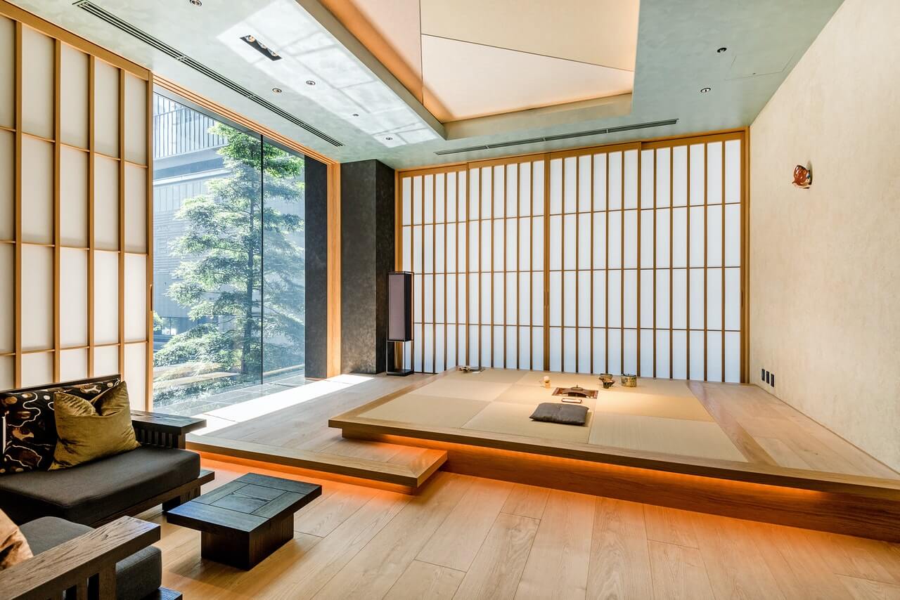 A living room decorated in the Japanese style.