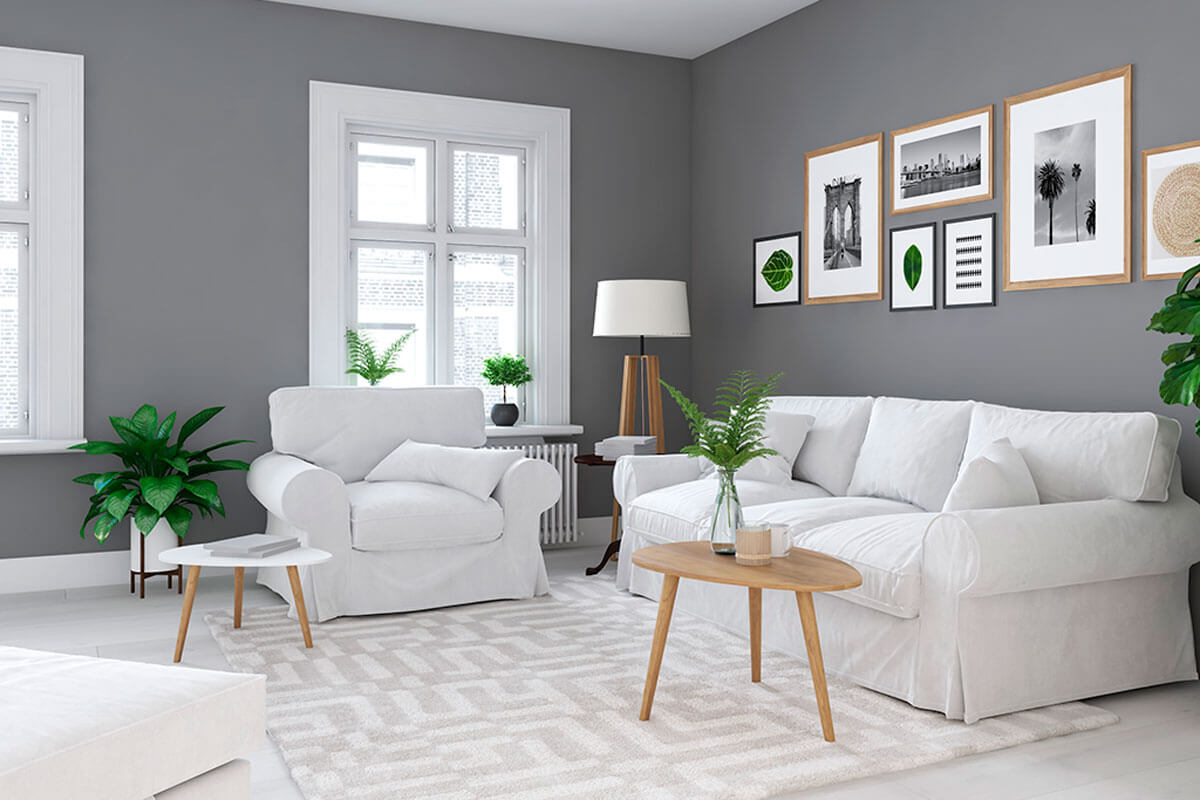Gray and white living room.