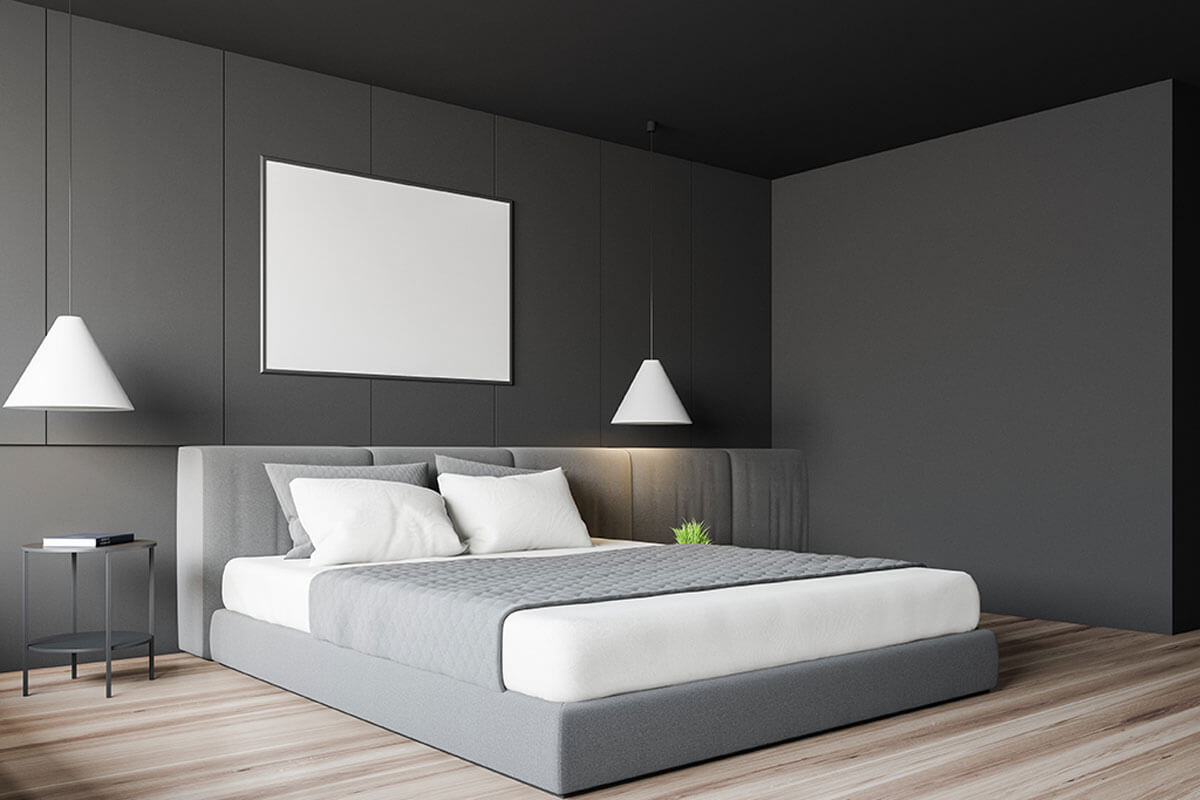 Bedroom in gray tones.
