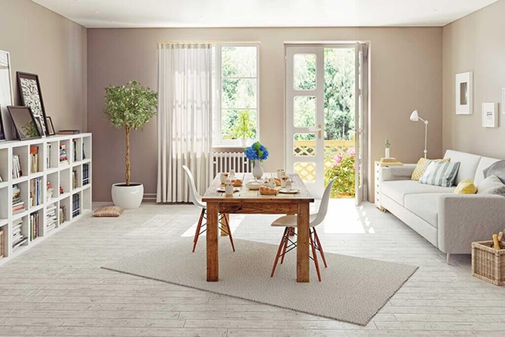 Wool rugs are ideal for dividing shared spaces.