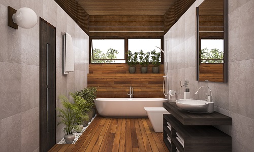 bagno decorato con legno