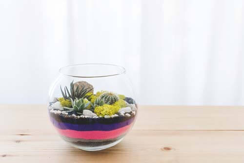 Un vaso con sabbia colorata