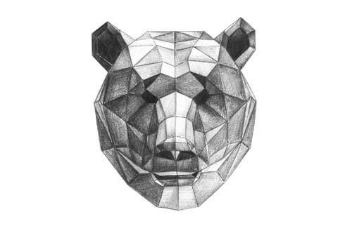 Bozzetto di orso per quadri con forme geometriche in legno