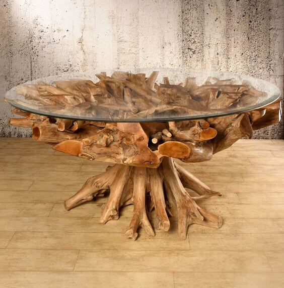 tavolo con tronco di legno