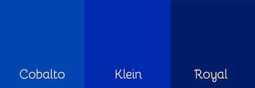 Toni di blu tra cui il Klein
