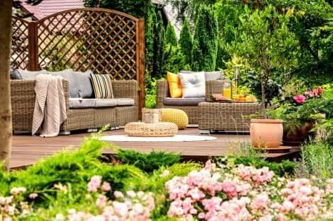 Casa con patio e piante.