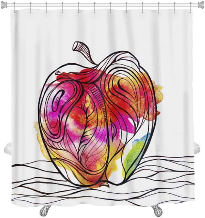 Tenda decorata con il disegno di una mela.