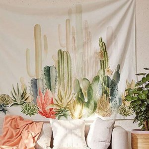 Een polyester wandtapijt met cactussen zorgt voor een mooi effect