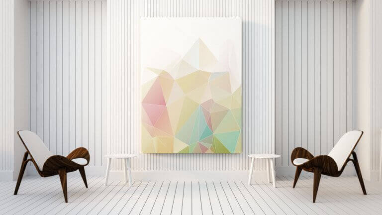 Moderne kunst als decoratie in een minimalistische kamer