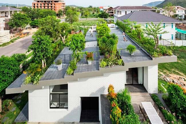 Woningen met een tuin op het dak