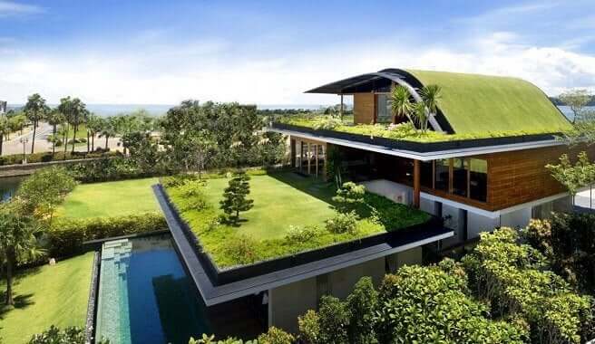 Woning met meerdere groene daken