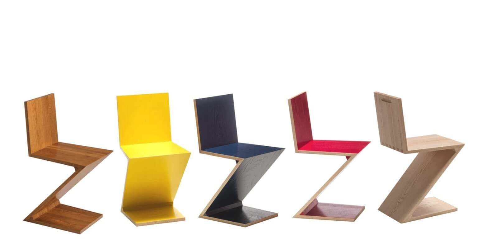 Zigzagstoelen in verschillende kleuren