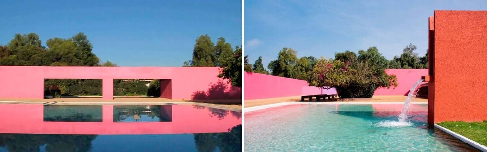 Gebouwen met een roze muur