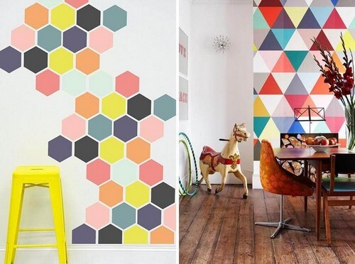 Pinte suas paredes com várias cores e fazendo formas geométricas