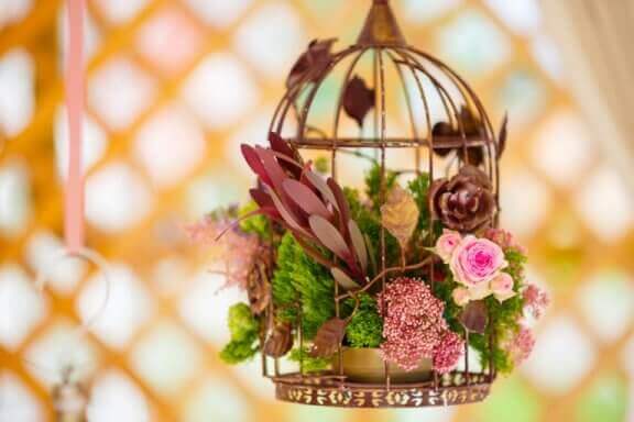 çiçekli dekoratif kuş kafesleri