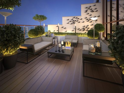 Geniş terasınızda kullanacağınız büyük mobilyalar ve sıcak aydınlatmalarla ferah ve rahat bir ortam oluşturun.