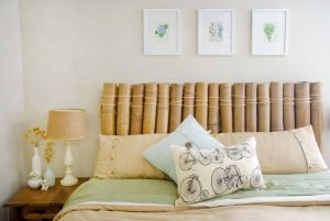 A bamboo headboard will go well with almost any decorative style.